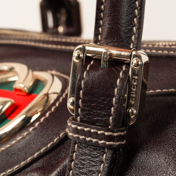 Gucci Britt Boston Web Brown-Leather Bag - Picture 8 of 14